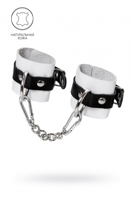 Бело-черные кожаные наручники с одним ремешком с люверсами - Pecado - купить с доставкой в Рубцовске