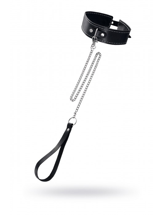 Кожаный двухслойный ошейник с белой строчкой и поводком - Pecado - купить с доставкой в Рубцовске