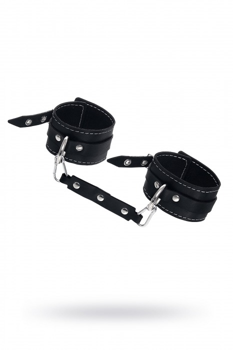 Черные двухслойные кожаные оковы с белой строчкой - Pecado - купить с доставкой в Рубцовске