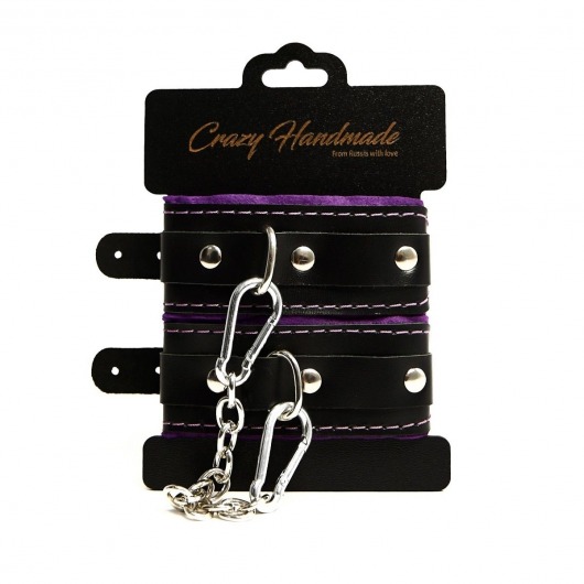 Черно-фиолетовые скругленные наручники с мягкой подкладкой - Crazy Handmade - купить с доставкой в Рубцовске