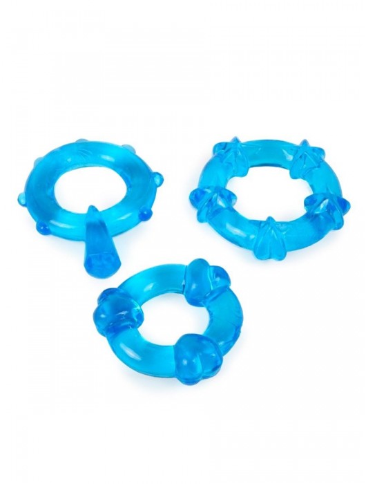 Набор из 3 синих эрекционных колец с различным рельефом - Erowoman-Eroman - в Рубцовске купить с доставкой