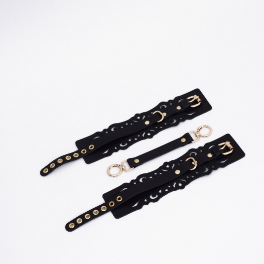 Черный кожаные оковы с узорами и золотистой фурнитурой - Crazy Handmade - купить с доставкой в Рубцовске