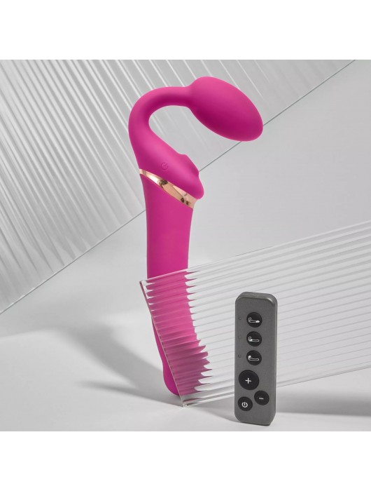 Ярко-розовый безремневой страпон Multi Orgasm Bendable Strap-On size XL с клиторальной стимуляцией - Strap-on-me - купить с доставкой в Рубцовске