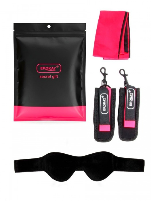 Черно-розовый эротический набор: маска, наручники и повязка - Erokay - купить с доставкой в Рубцовске