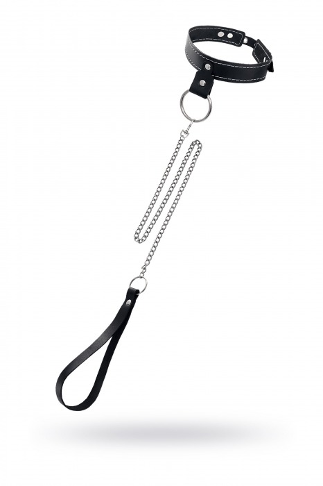 Черный узкий однослойный ошейник с серебристым поводком-цепочкой - Pecado - купить с доставкой в Рубцовске