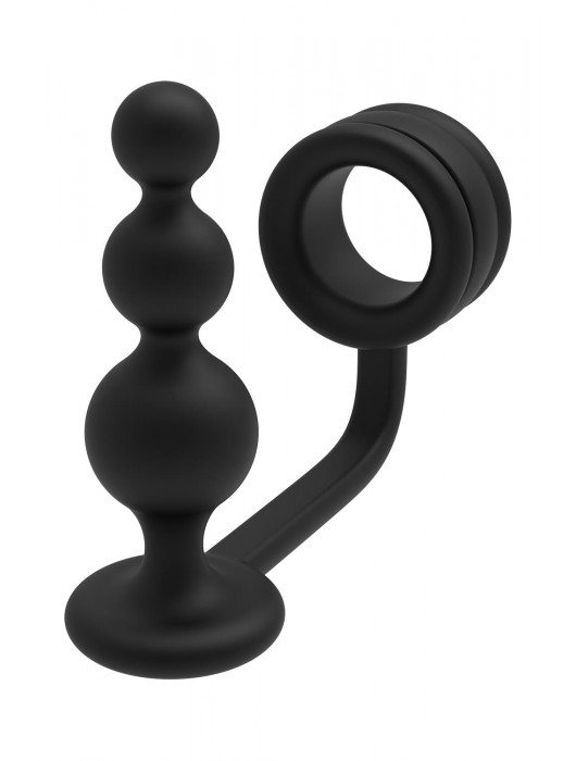 Черное эрекционное кольцо с анальной елочкой Cockring With Beaded Anal Plug - Dream Toys - в Рубцовске купить с доставкой