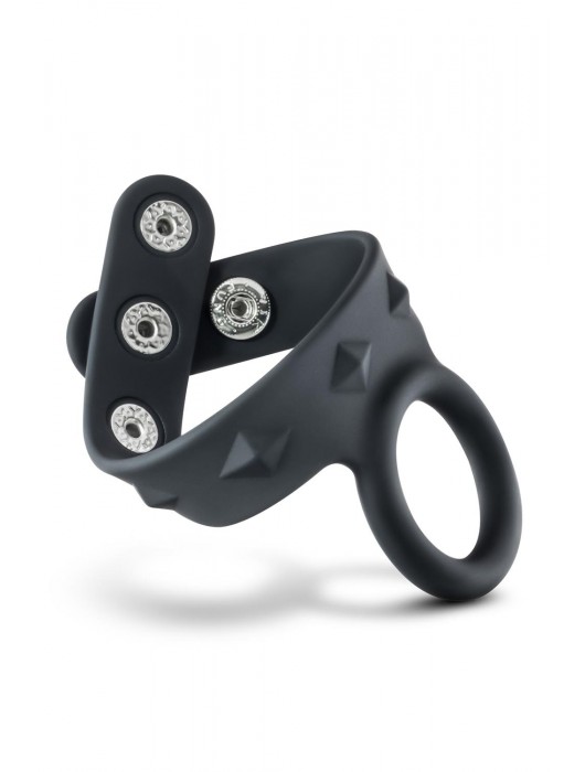 Черное эрекционное кольцо с подхватом мошонки на кнопках VS6 - Blush Novelties - в Рубцовске купить с доставкой