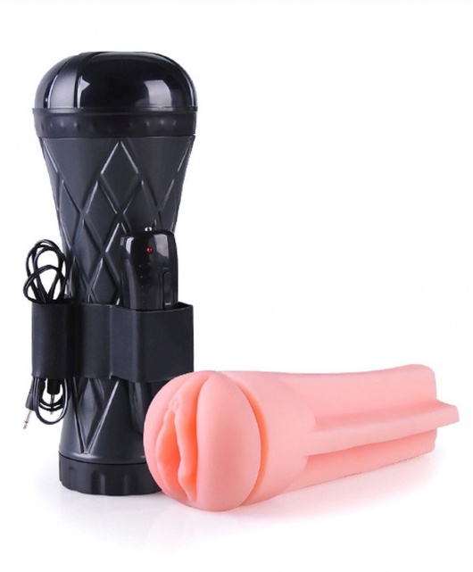 Телесный мастурбатор-вагина в черной колбе с вибрацией - Boys of Toys - в Рубцовске купить с доставкой