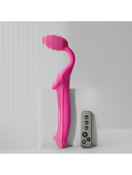 Ярко-розовый безремневой страпон Strap-on-me Vibrating Bendable Strap-On size M - Strap-on-me - купить с доставкой в Рубцовске