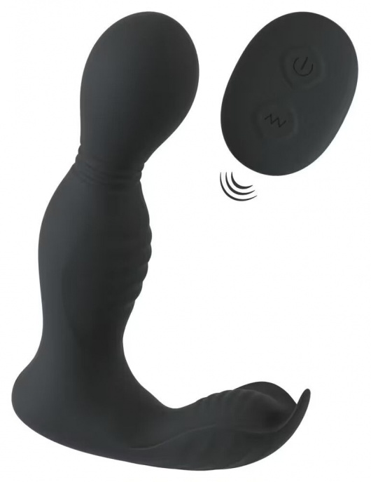 Черная анальная пробка с вибрацией, вращением и пультом ДУ RC Butt Plug with 2 Functions - Orion - в Рубцовске купить с доставкой