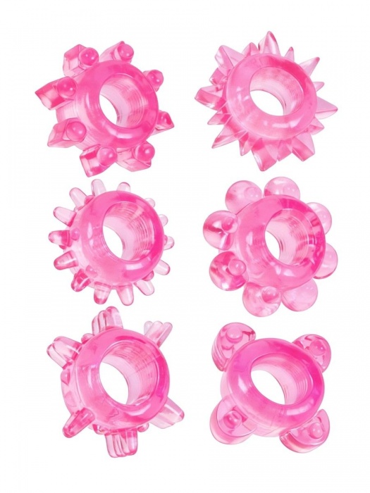 Набор из 6 розовых эрекционных колец с различным рельефом - Erowoman-Eroman - в Рубцовске купить с доставкой