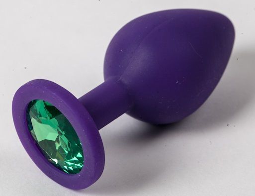 Фиолетовая силиконовая пробка с зеленым кристаллом - 9,5 см. - 4sexdreaM - купить с доставкой в Рубцовске