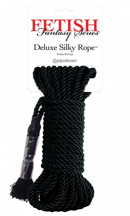 Черная веревка для фиксации Deluxe Silky Rope - 9,75 м. - Pipedream - купить с доставкой в Рубцовске