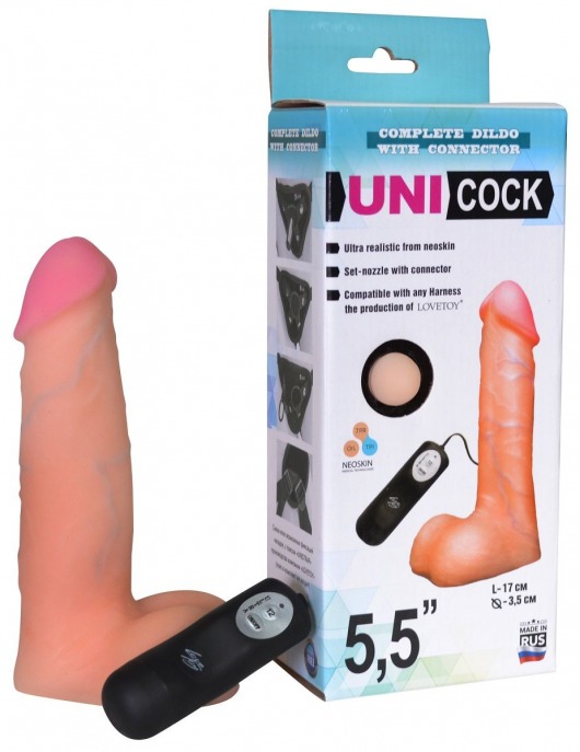 Фаллическая насадка Харнесс UNICOCK 5,5  с вибрацией - 17 см. - LOVETOY (А-Полимер) - купить с доставкой в Рубцовске