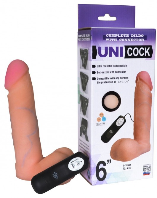 Фаллическая насадка Харнесс UNICOCK 6  с вибрацией - 18 см. - LOVETOY (А-Полимер) - купить с доставкой в Рубцовске