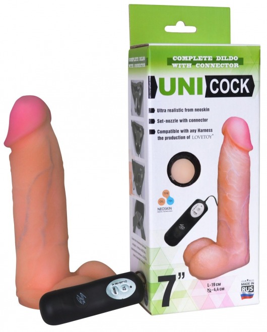 Фаллическая насадка Харнесс UNICOCK 7  с вибрацией - 19 см. - LOVETOY (А-Полимер) - купить с доставкой в Рубцовске