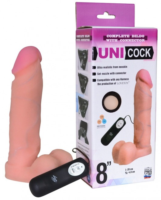 Фаллическая насадка Харнесс UNICOCK 8  с вибрацией - 20 см. - LOVETOY (А-Полимер) - купить с доставкой в Рубцовске