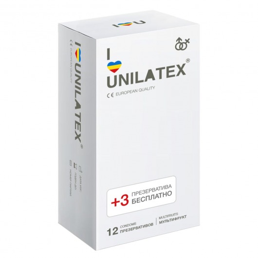 Разноцветные ароматизированные презервативы Unilatex Multifruit  - 12 шт. + 3 шт. в подарок - Unilatex - купить с доставкой в Рубцовске