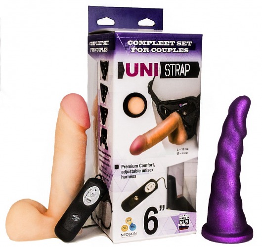 Вибрострапон с двумя насадками UniStrap - 18 и 18 см. - LOVETOY (А-Полимер) - купить с доставкой в Рубцовске