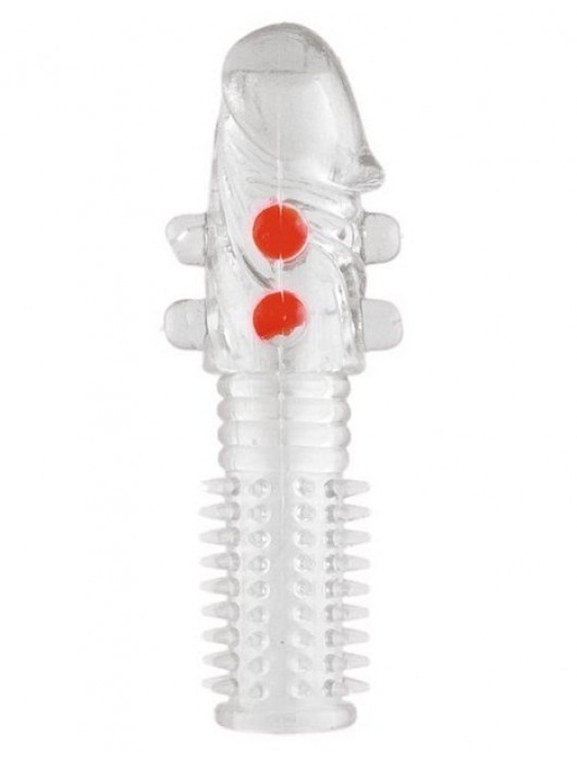 Гелевая прозрачная насадка с шариками и шипами - 14 см. - Toyfa Basic - в Рубцовске купить с доставкой