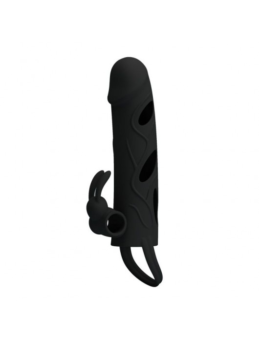 Чёрная насадка с клиторальным вибростимулятором и закрытой головкой - 14 см. - Baile - в Рубцовске купить с доставкой