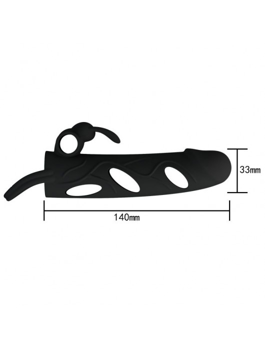 Чёрная насадка с клиторальным вибростимулятором и закрытой головкой - 14 см. - Baile - в Рубцовске купить с доставкой