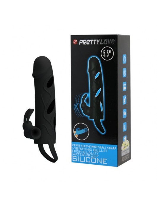 Чёрная насадка с клиторальным вибростимулятором и закрытой головкой - 14 см. - Baile - в Рубцовске купить с доставкой