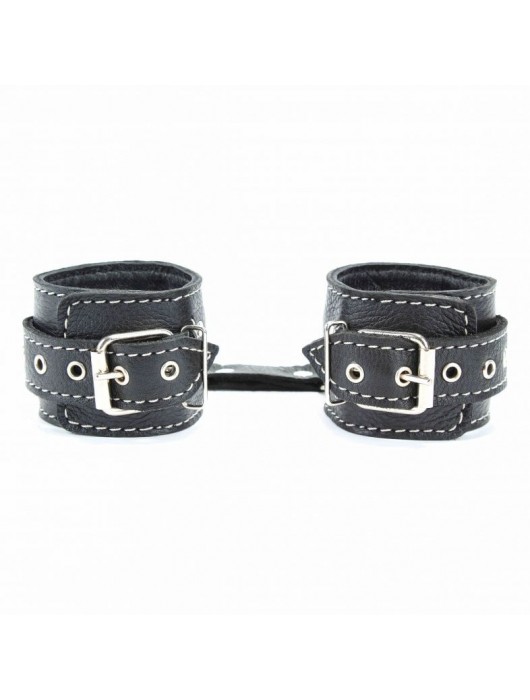 Чёрные кожаные наручники с крупной строчкой - БДСМ Арсенал - купить с доставкой в Рубцовске
