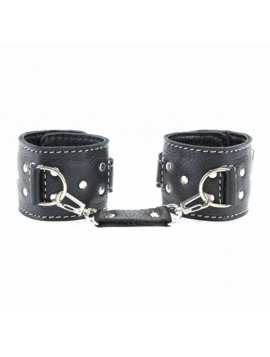 Чёрные кожаные наручники с крупной строчкой - БДСМ Арсенал - купить с доставкой в Рубцовске