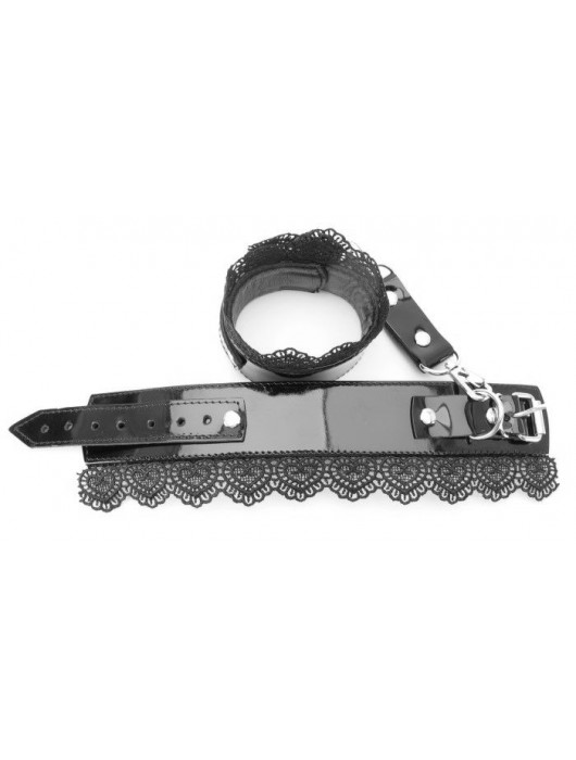 Изысканные чёрные наручники с кружевом - БДСМ Арсенал - купить с доставкой в Рубцовске