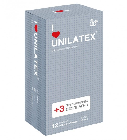 Презервативы с точками Unilatex Dotted - 12 шт. + 3 шт. в подарок - Unilatex - купить с доставкой в Рубцовске