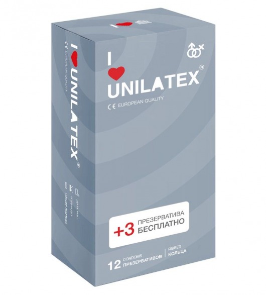 Презервативы с рёбрами Unilatex Ribbed - 12 шт. + 3 шт. в подарок - Unilatex - купить с доставкой в Рубцовске
