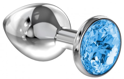 Большая серебристая анальная пробка Diamond Light blue Sparkle Large с голубым кристаллом - 8 см. - Lola Games - купить с доставкой в Рубцовске