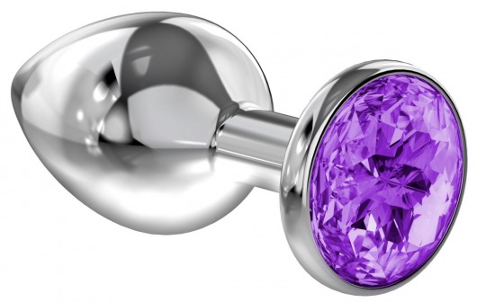 Большая серебристая анальная пробка Diamond Purple Sparkle Large с фиолетовым кристаллом - 8 см. - Lola Games - купить с доставкой в Рубцовске