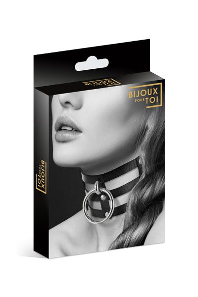 Чёрный тройной чокер с большим кольцом - Bijoux Pour Toi - купить с доставкой в Рубцовске