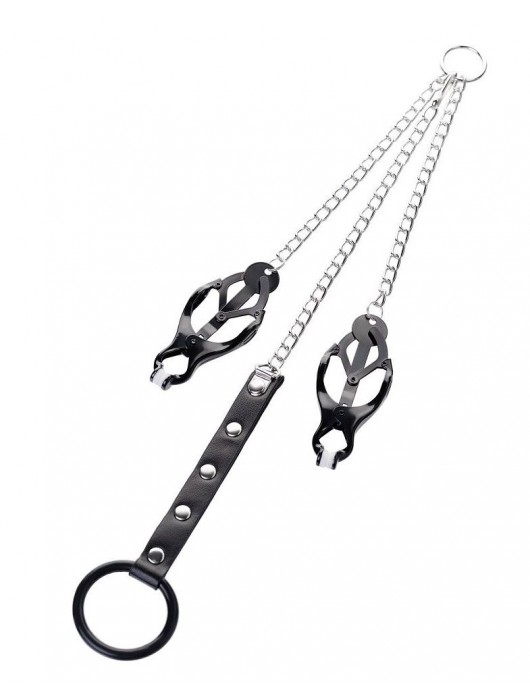 Черно-серебристые зажимы для сосков с кольцом для пениса TOYFA Metal - ToyFa - купить с доставкой в Рубцовске