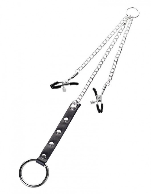 Серебристо-чёрные зажимы для сосков с кольцом для пениса TOYFA Metal - ToyFa - купить с доставкой в Рубцовске